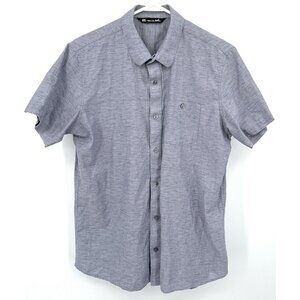 Travis Mathew Golf Button Up Shirt Mens Size M Gray Striped Short Sleeve